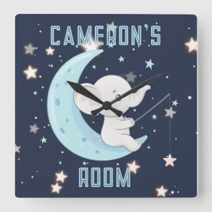Personalized Baby Elephant Fishing 4 Stars Poster Square Wall Clock