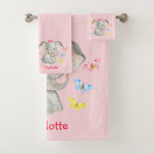 Personalized Baby Elephant Girls Pink   Bath Towel Set