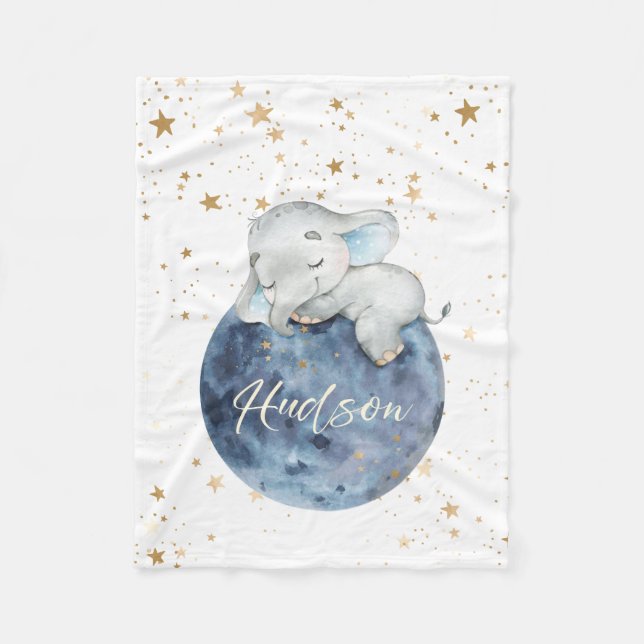 Personalized Baby Elephant on Moon | 30x40 Fleece  (Front)
