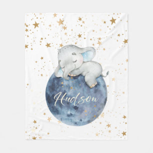 Personalized Baby Elephant on Moon   50x60 Fleece Blanket
