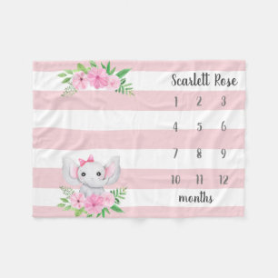 Personalized Baby Elephant Photo Milestone Fleece Blanket