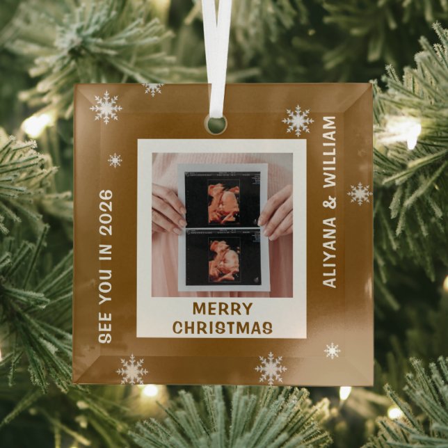 Personalized Baby Expecting Pregnancy Christmas Glass Ornament (Insitu)