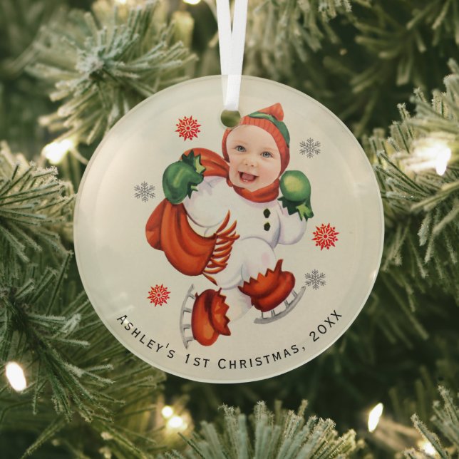 Personalized Baby Face Photo Chubby Santa Glass Ornament (Insitu)