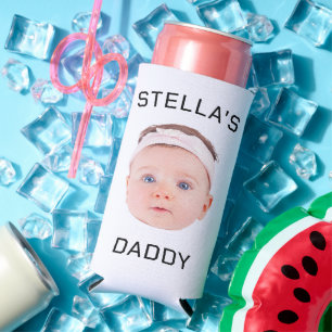 Personalized Baby Face Photo Dad Gift Seltzer Can Cooler