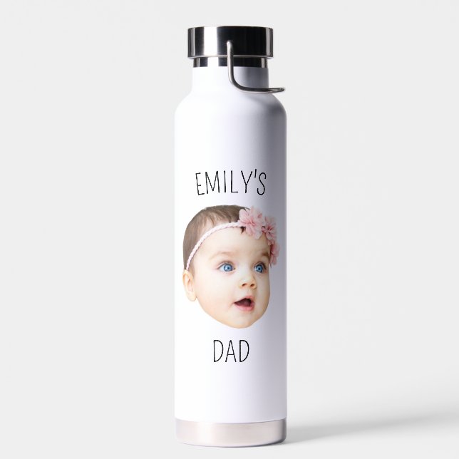 Personalized Baby Face Photo For New Dad Water Bottle (Left)