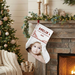 Personalized Baby First Christmas Berry Photo Large Christmas Stocking