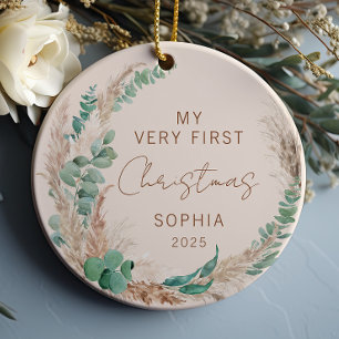 Personalized Baby First Christmas Boho Ceramic Ornament