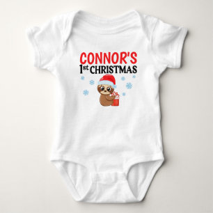 Personalized Baby First Christmas Cute Sloth Baby  Bodysuit