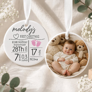 Personalized Baby First Christmas Photo Birth Stat Ceramic Ornament