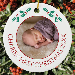 Personalized Baby First Christmas Photo Ceramic Ornament
