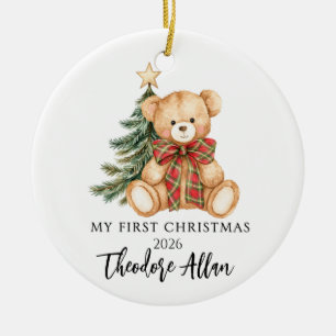 Personalized Baby First Christmas Teddy Bear Ceramic Ornament