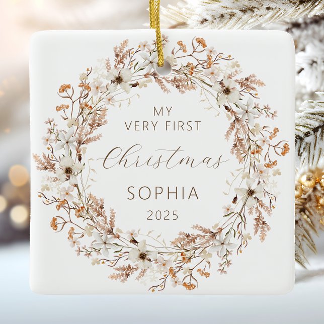 Personalized Baby First Christmas Wildflowers Ceramic Ornament (Creator Uploaded)