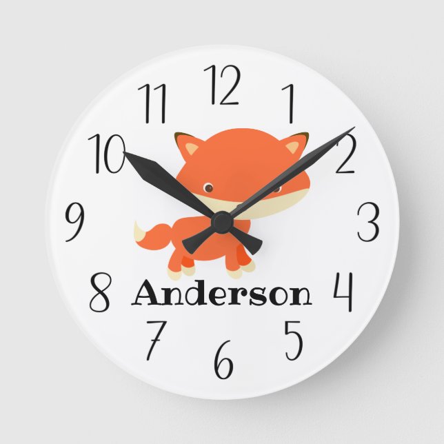 Personalized Baby Fox Round Clock (Front)
