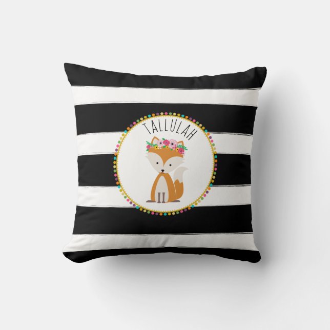 Personalized Baby Fox Stripe Pillow (Front)