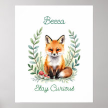 Personalized Baby Fox Watercolor Woodland Nursery