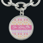 Personalized Baby Gift Bracelet<br><div class="desc">Pretty floral print charm bracelt in pastel colours. Personalize the name, or text is removable. Colours are pinks, mauve and peach.</div>