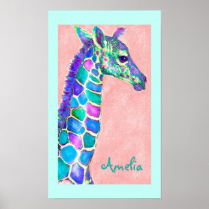 personalized baby giraffe art poster