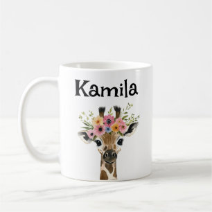 Personalized Baby Giraffe with floral Wreath Coffee Mug
