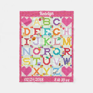 Personalized Baby Girl Alphabet Quilt Design Fleece Blanket