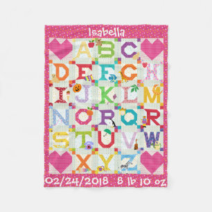 Personalized Baby Girl Alphabet Quilt Design Fleece Blanket