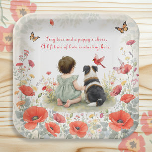 Personalized Baby Girl and her Puppy Baby Shower  Paper Plate