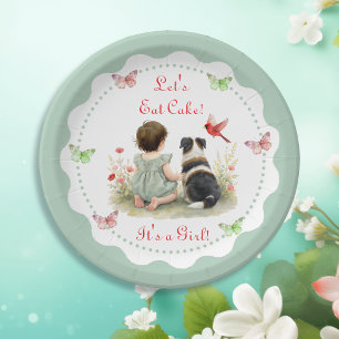 Personalized Baby Girl and her Puppy Baby Shower Paper Plate