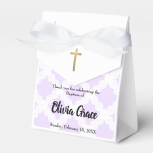Personalized Baby Girl baptism Purple Gold Cross Favor Box