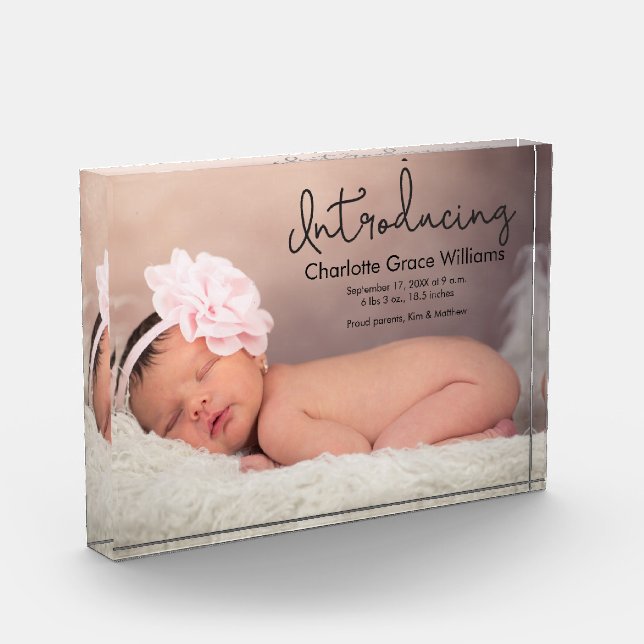 Personalized baby girl Birth Announcement frame Photo Block (Left)