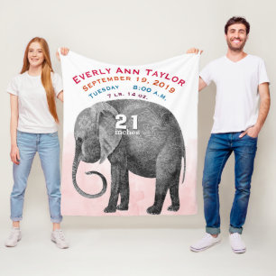 Personalized Baby Girl Birth Record Stats Elephant Fleece Blanket