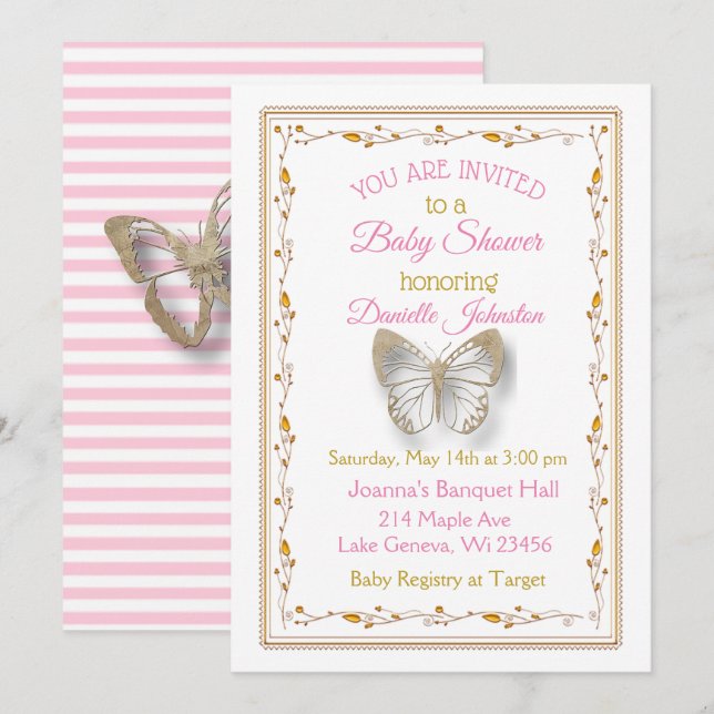 Personalized Baby Girl  Butterfly Baby Shower Invitation (Front/Back)