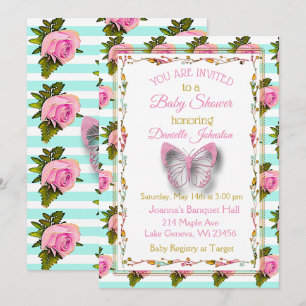 Personalized Baby Girl  Butterfly Baby Shower Invitation