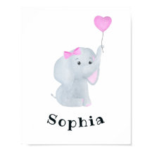Personalized Baby Girl Elephant Nursery Wall Art 