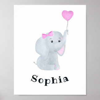 Personalized Baby Girl Elephant Nursery Wall Art 