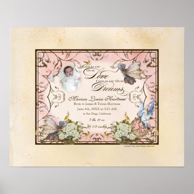 Personalized Baby Girl - Enchanted Faerie Princess Poster (Front)