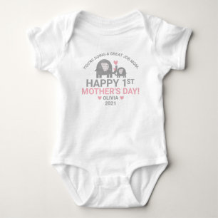 Personalized Baby Girl First Mother's Day Elephant Bodysuit