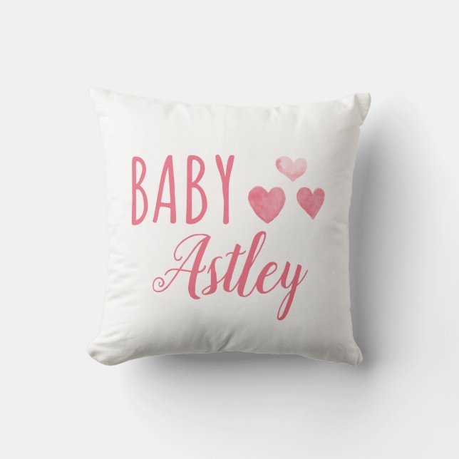 Personalized Baby girl Hearts name Throw Pillow (Front)