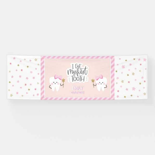 Personalized Baby Girl I got my First Tooth banner (Horizontal)