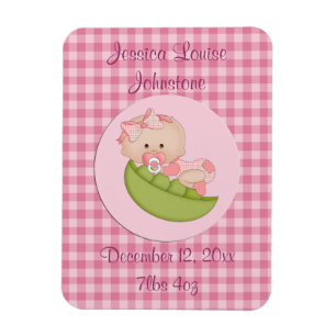 Personalized Baby Girl in a Pod Pink Announcement Magnet