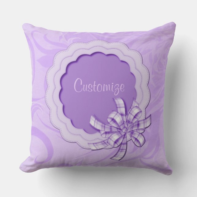 Personalized Baby Girl Lilac Scallop Frame Pillow (Front)