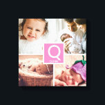 Personalized baby girl monogram photo collage canvas print<br><div class="desc">A wonderful addition to baby girl's nursery featuring favourite photos of the family. Customize the monogram design for her. 
Pink colour block can be changed using the 'customize futher" tool.</div>