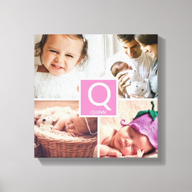 Personalized baby girl monogram photo collage canvas print (Front)