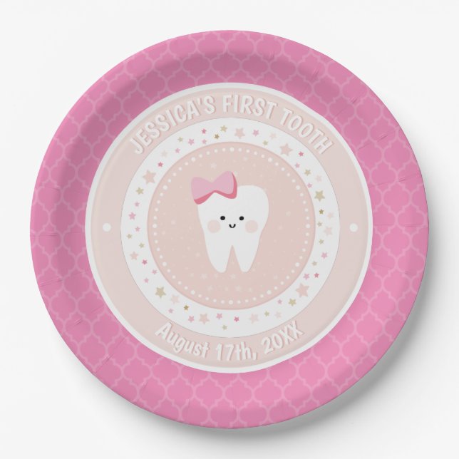 Personalized Baby Girl Party Pink Paper Plate (Front)