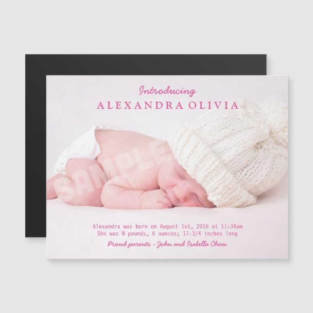 Personalized Baby Girl Photo Birth Announcement (Front/Back)
