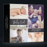 Personalized Baby Girl Photo collage birth details Binder<br><div class="desc">Choose your favourite photo of baby on the front of this photo collage. Chalkboard background gives it a rustic feel. Personalize it with baby girl's birth details. Features a script "baby girl" font. You might consider creating a binder for special family and friends by customizing one of the photo blocks...</div>