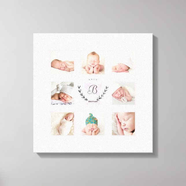 PERSONALIZED BABY GIRL PHOTO COLLAGE WITH WREATH CANVAS PRINT (Front)