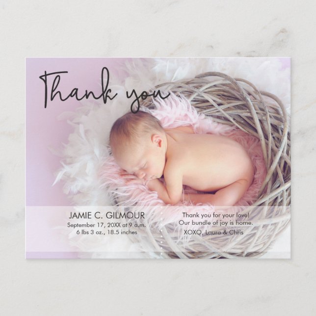 Personalized baby girl photo Thank you Postcard (Front)