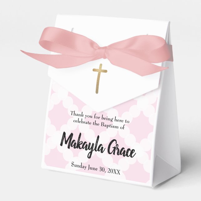 Personalized Baby Girl Pink Baptism thank you Favor Box (Front Side)
