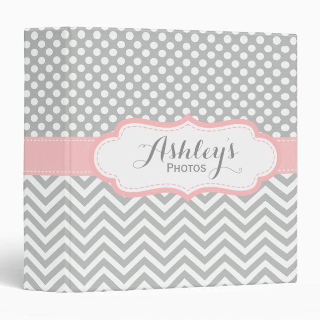 Personalized Baby Girl Pink Grey Photo Binder (Front/Spine)