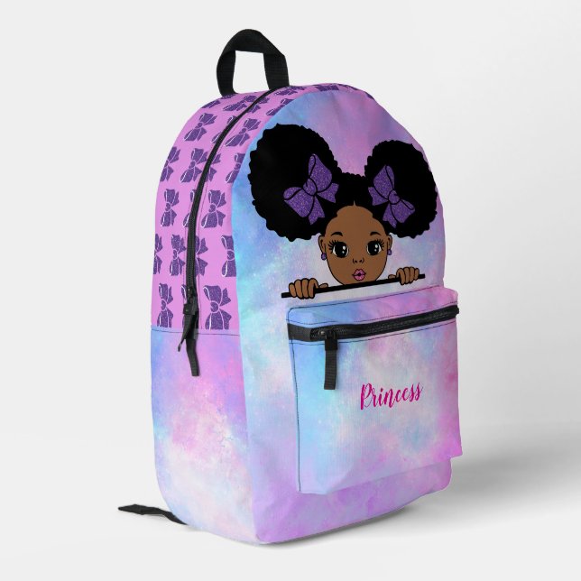Personalized Baby Girl Purple Printed Backpack (Back Corner Left)