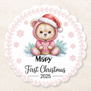 Personalized Baby Girl’s First Christmas Coaster